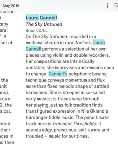 Laura Cannell The Wire Review The Sky Untuned May 2019